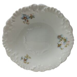 Antique P and B Limoges Demitasse Saucer Blue Floral Scalloped Edges Scroll Work